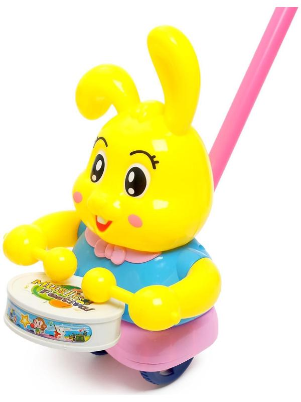 Каталка на палке «Зайка-барабанщик», цвета МИКС