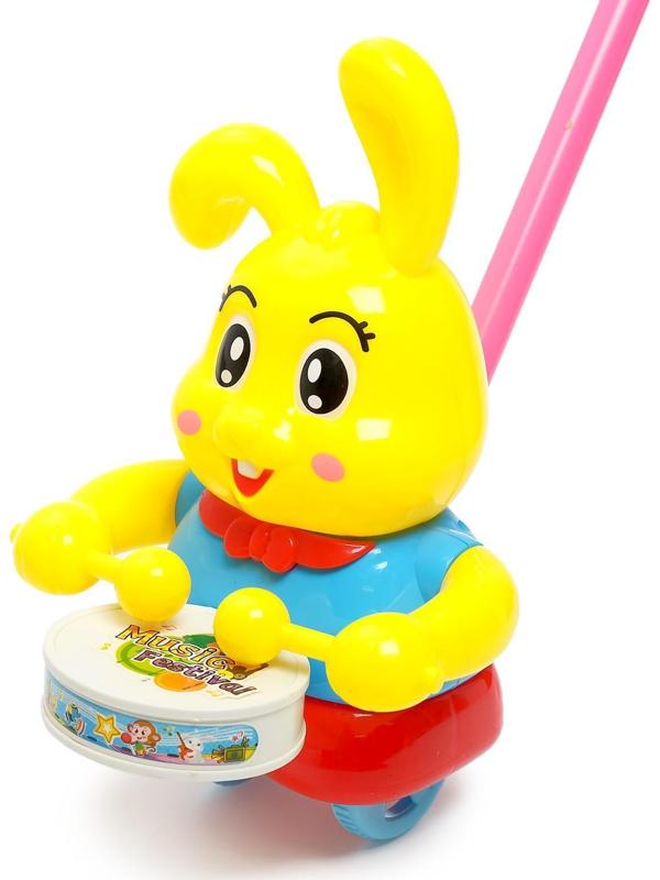 Каталка на палке «Зайка-барабанщик», цвета МИКС