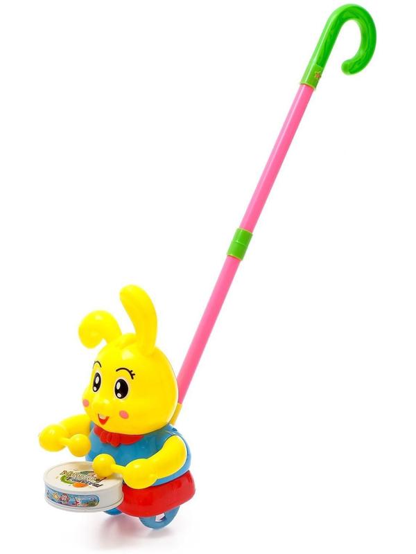 Каталка на палке «Зайка-барабанщик», цвета МИКС