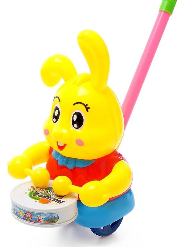 Каталка на палке «Зайка-барабанщик», цвета МИКС