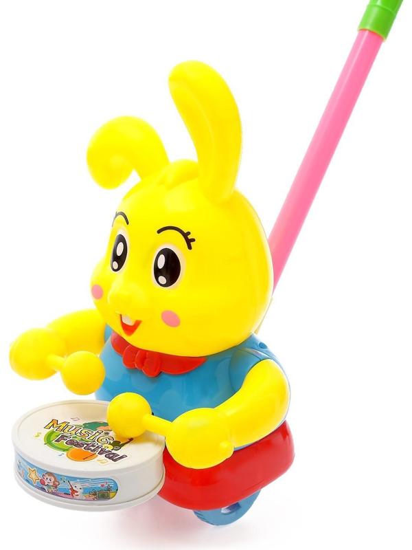 Каталка на палке «Зайка-барабанщик», цвета МИКС