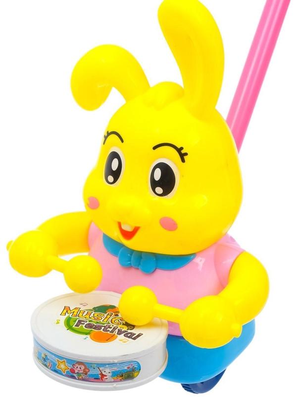 Каталка на палке «Зайка-барабанщик», цвета МИКС