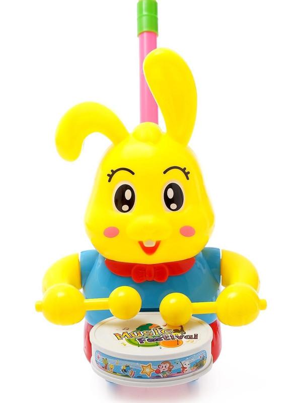 Каталка на палке «Зайка-барабанщик», цвета МИКС