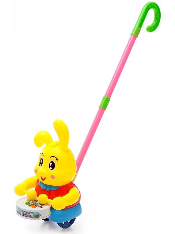 Каталка на палке «Зайка-барабанщик», цвета МИКС