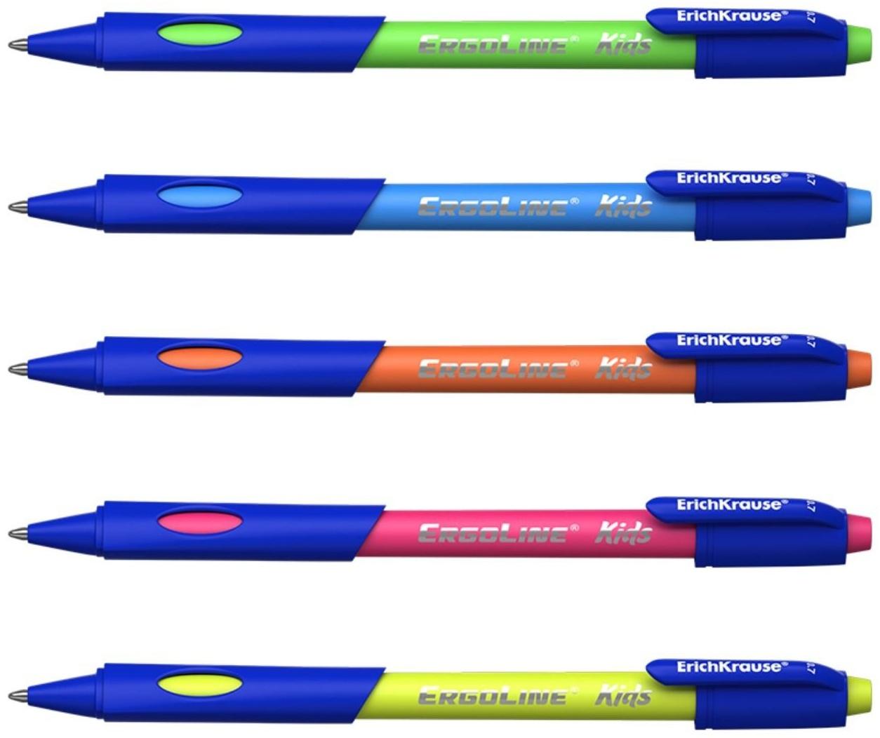 Ручка шариковая ErichKrause ErgoLine Kids Ultra Glide, первоклассника, эргономичный держатель, корпус Soft-touch, узел 0.7 мм, чернила синие, микс