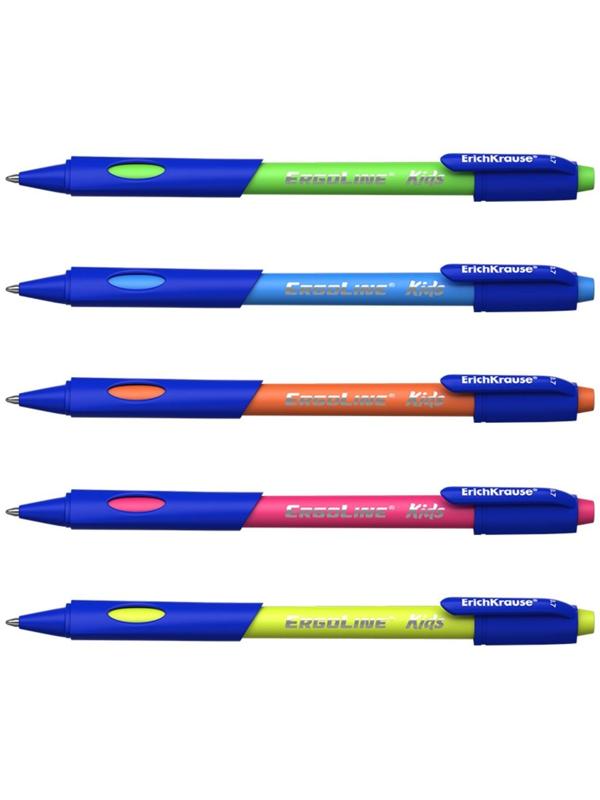 Ручка шариковая ErichKrause ErgoLine Kids Ultra Glide, первоклассника, эргономичный держатель, корпус Soft-touch, узел 0.7 мм, чернила синие, микс