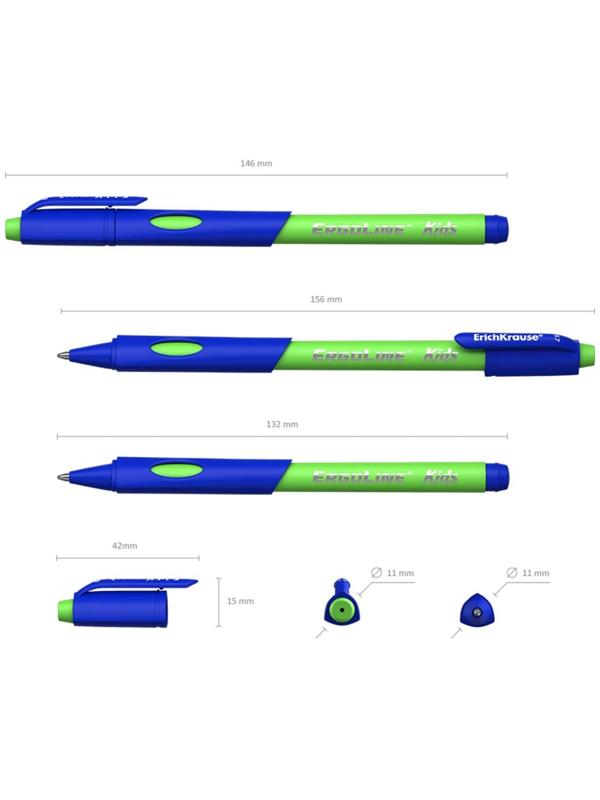 Ручка шариковая ErichKrause ErgoLine Kids Ultra Glide, первоклассника, эргономичный держатель, корпус Soft-touch, узел 0.7 мм, чернила синие, микс