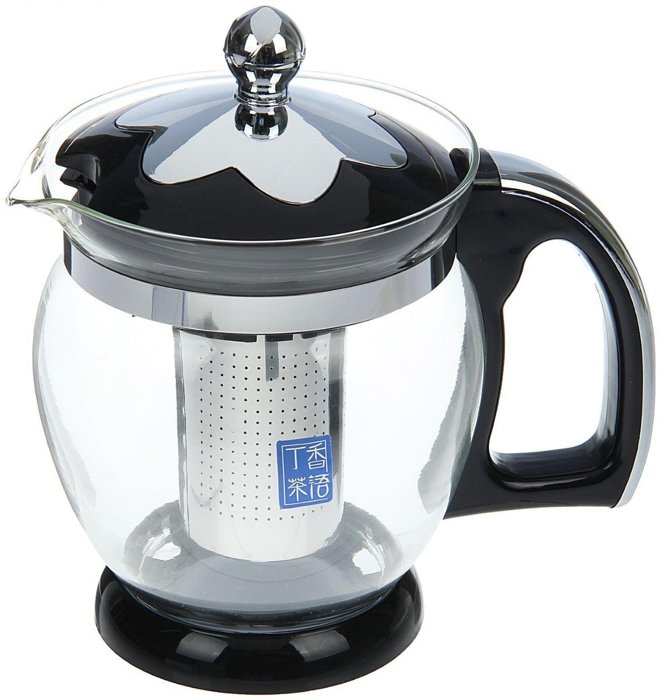 Чайник стеклянный заварочный «Цветок», 1,2 л, с металлическим ситом, цвета МИКС