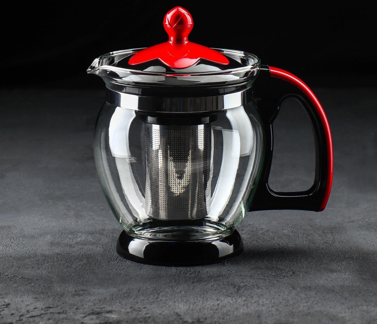 Чайник стеклянный заварочный «Цветок», 1,2 л, с металлическим ситом, цвета МИКС