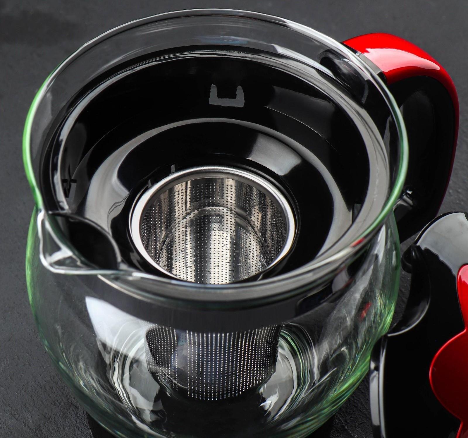 Чайник стеклянный заварочный «Цветок», 1,2 л, с металлическим ситом, цвета МИКС