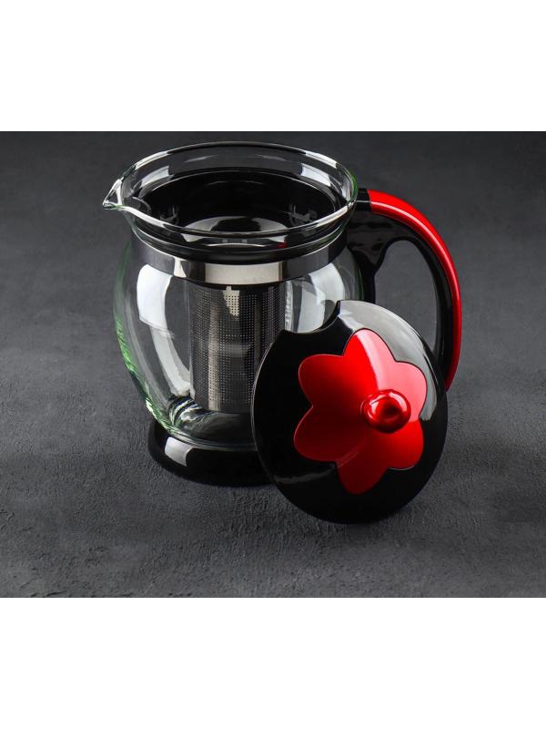 Чайник стеклянный заварочный «Цветок», 1,2 л, с металлическим ситом, цвета МИКС