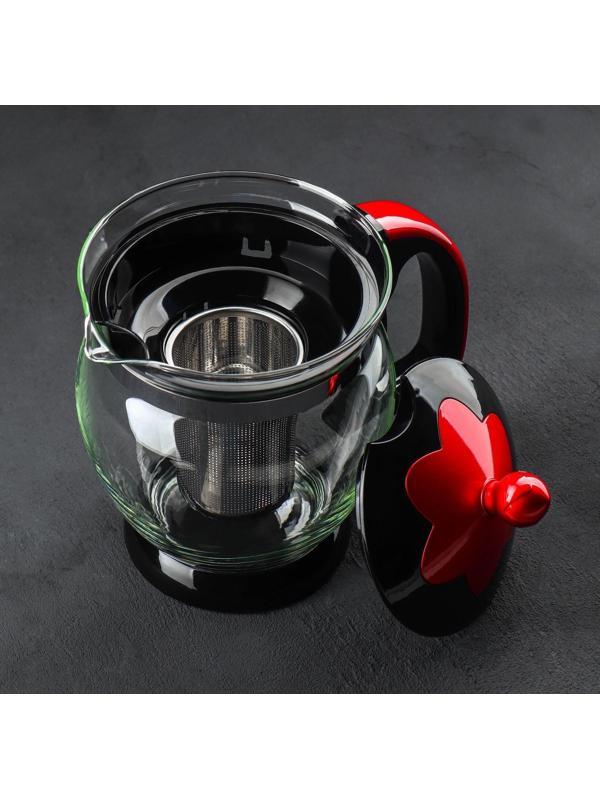 Чайник стеклянный заварочный «Цветок», 1,2 л, с металлическим ситом, цвета МИКС