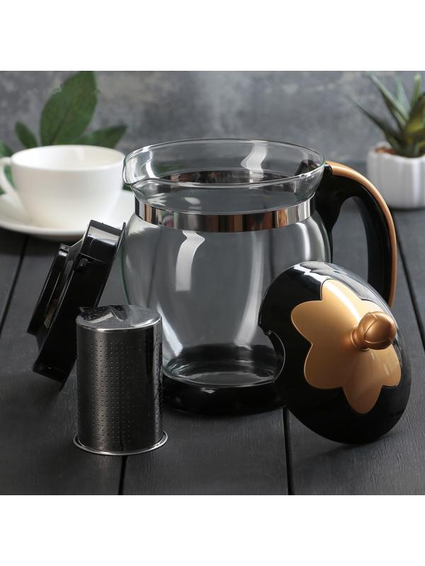 Чайник стеклянный заварочный «Цветок», 1,2 л, с металлическим ситом, цвета МИКС