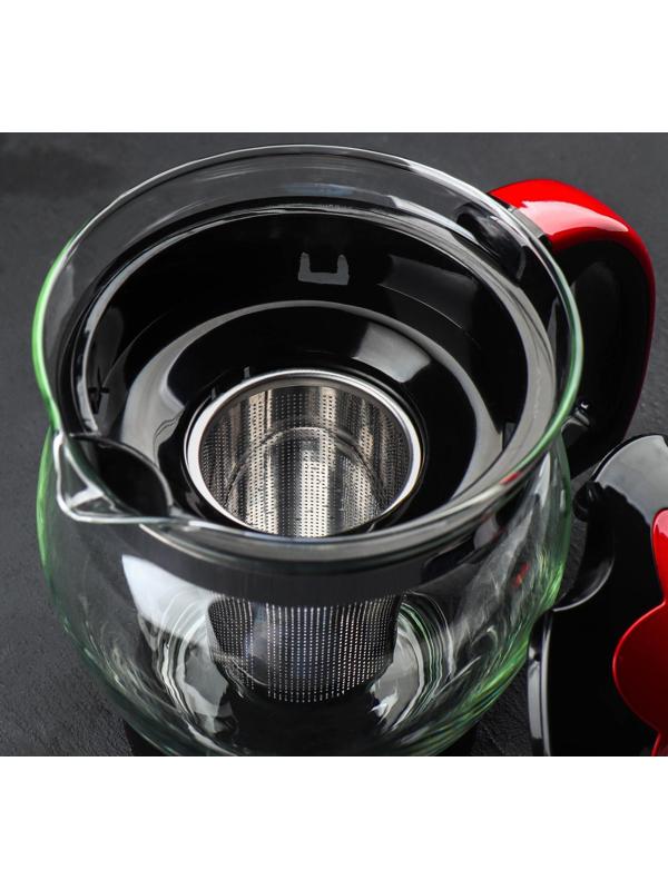 Чайник стеклянный заварочный «Цветок», 1,2 л, с металлическим ситом, цвета МИКС