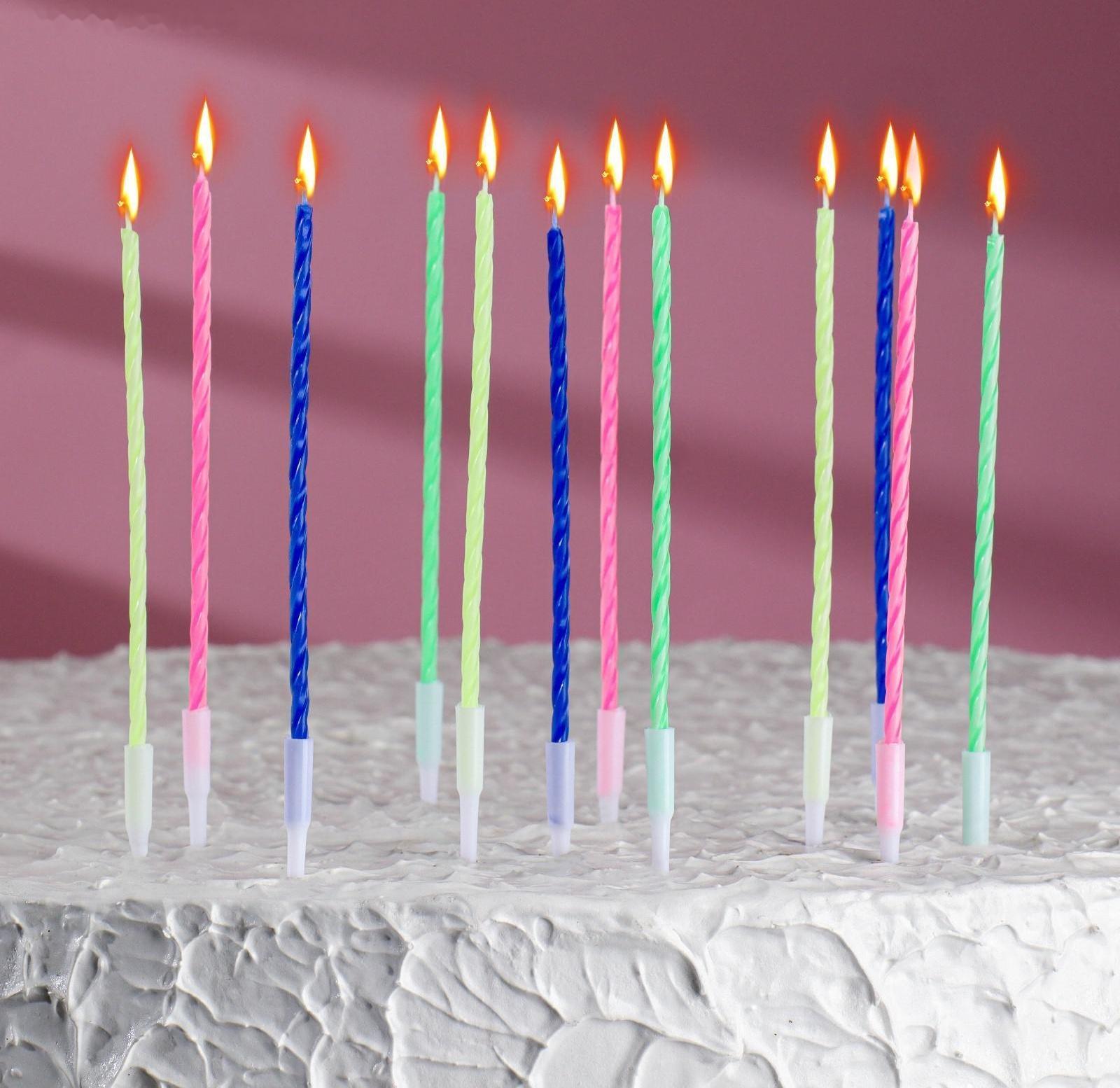 Свечи для торта коктейльные с подставками, 12 см, набор 12 шт