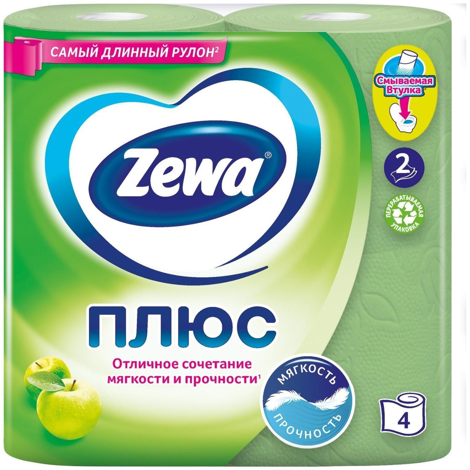 Туалетная бумага Zewa Плюс аромат «Яблоко», 2 слоя, 4 рулона