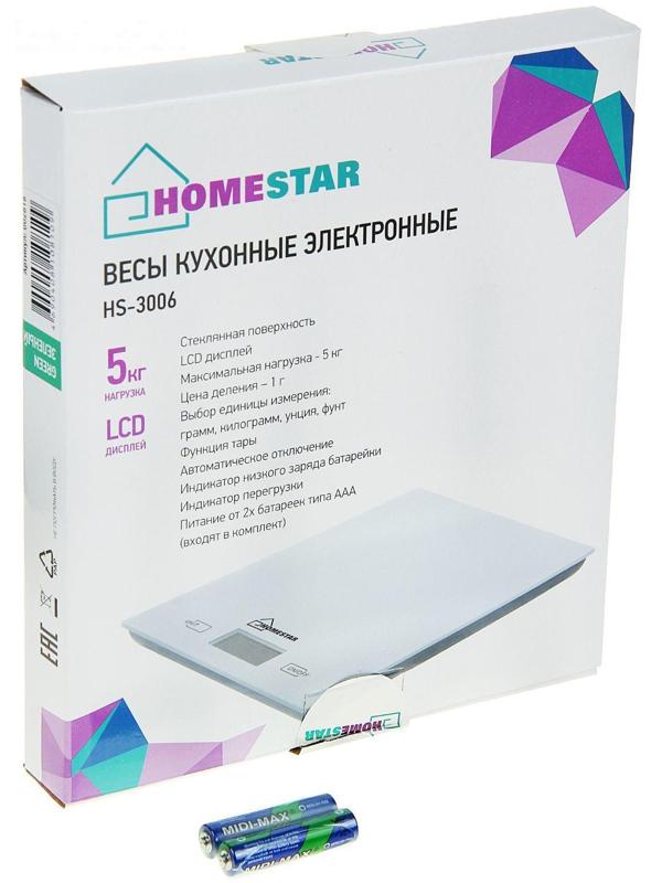 Весы кухонные HOMESTAR HS-3006, электронные, до 5 кг, зелёные