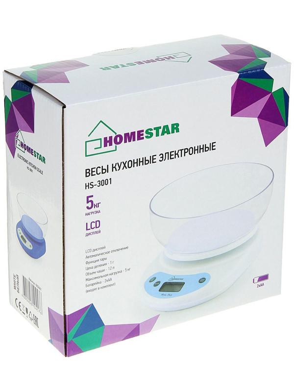 Весы кухонные HOMESTAR HS-3001, электронные, до 5 кг, белые
