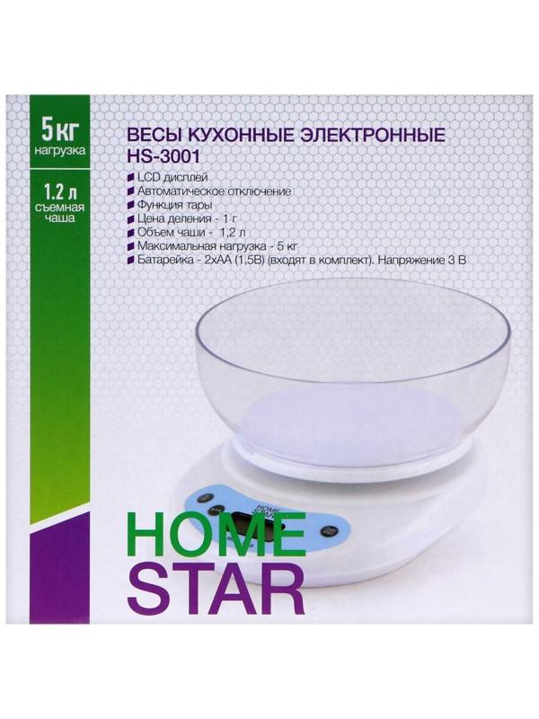 Весы кухонные HOMESTAR HS-3001, электронные, до 5 кг, белые