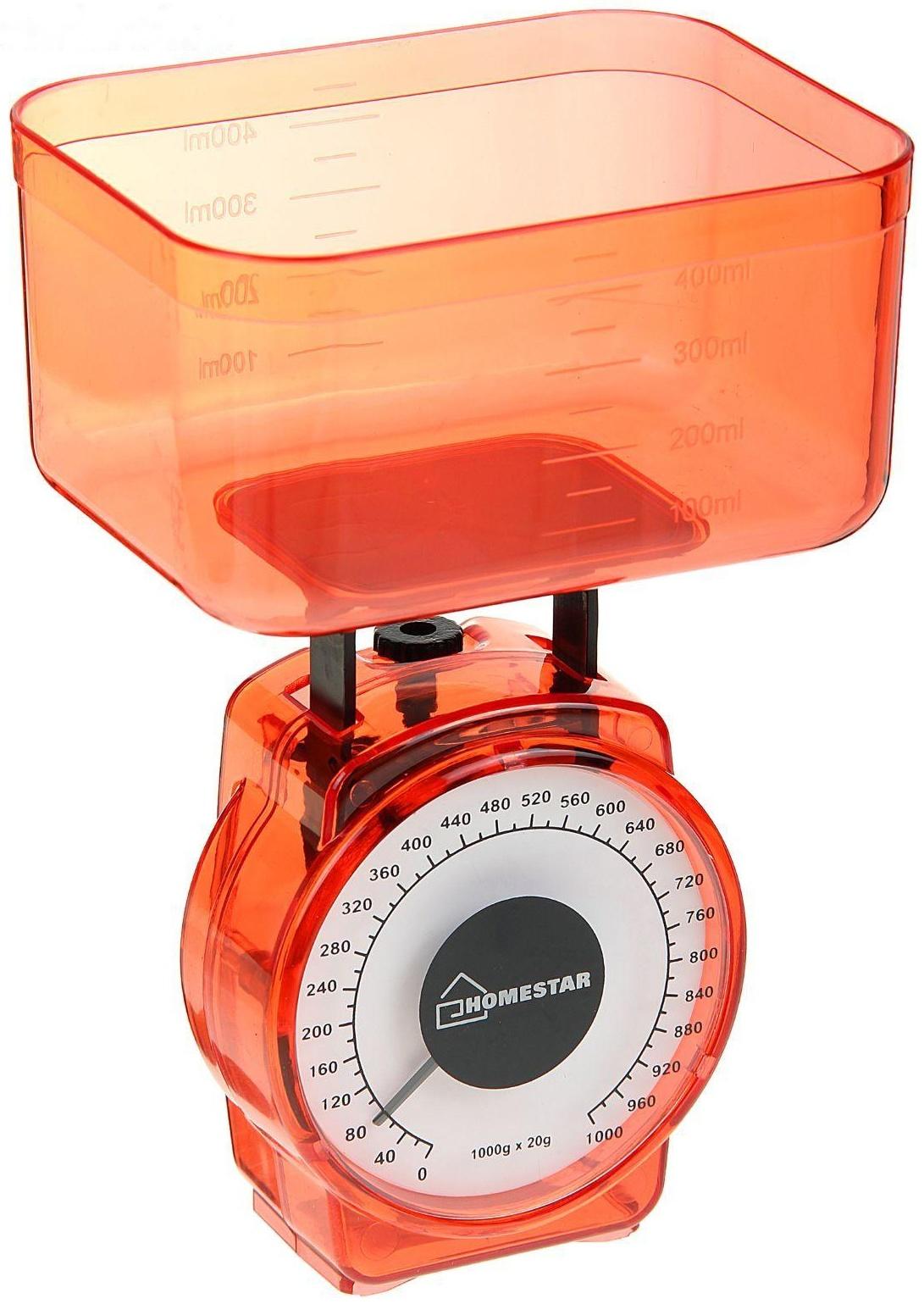 Весы кухонные HOMESTAR HS-3004М, механические, до 1 кг, чаша 0.5 л, красные