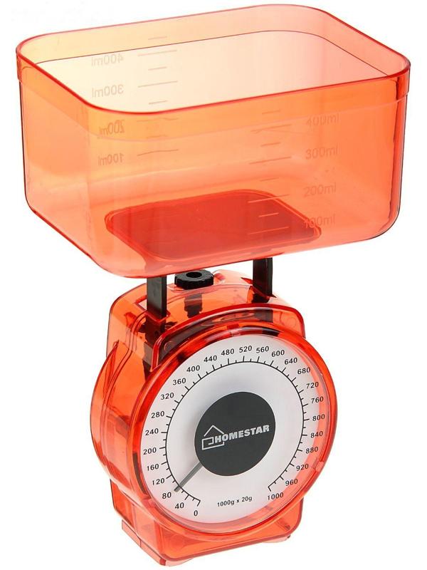 Весы кухонные HOMESTAR HS-3004М, механические, до 1 кг, чаша 0.5 л, красные
