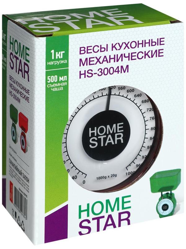 Весы кухонные HOMESTAR HS-3004М, механические, до 1 кг, чаша 0.5 л, красные