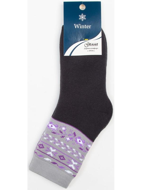 Носки женские махровые, цвет тёмно-серый, размер 23-25