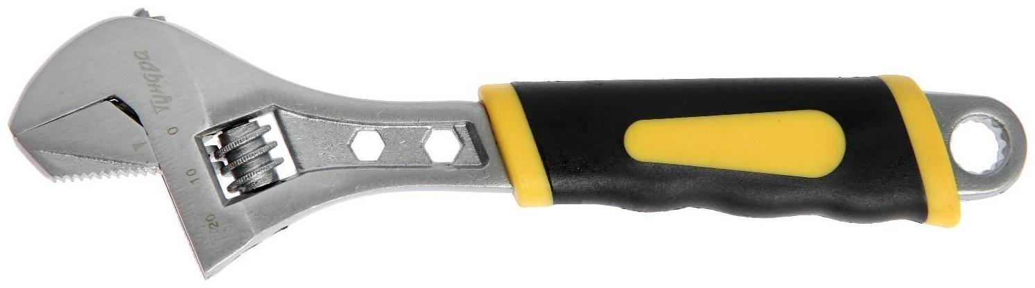 Ключ разводной ТУНДРА, 2 варианта зажима, гайки 4-6-12 мм, 2К рукоятка, 200 мм