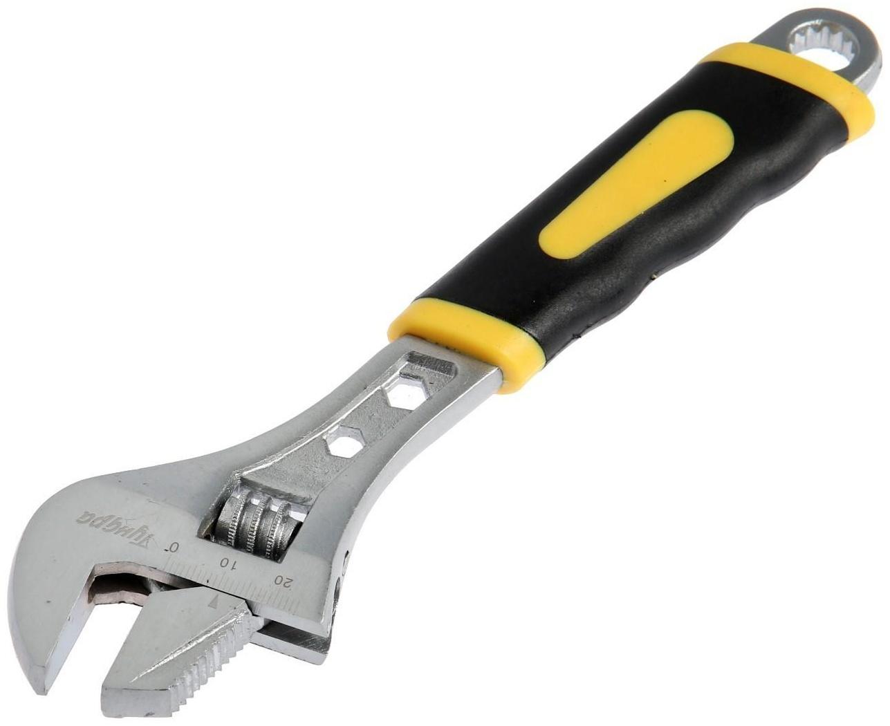 Ключ разводной ТУНДРА, 2 варианта зажима, гайки 4-6-12 мм, 2К рукоятка, 200 мм