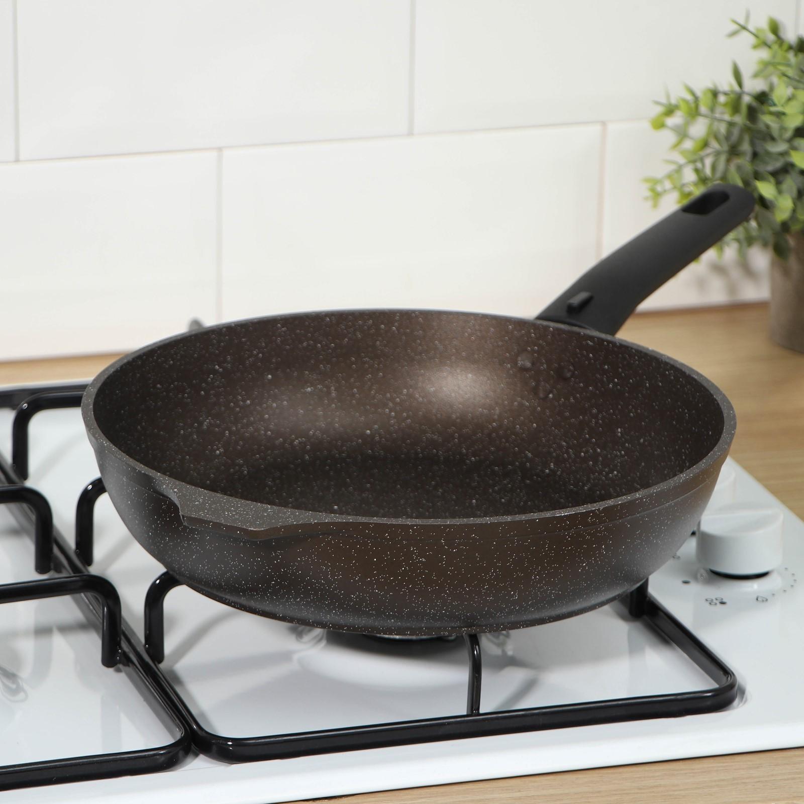 Сковорода, d=26 см, съёмная ручка, антипригарное покрытие, цвет кофейный мрамор
