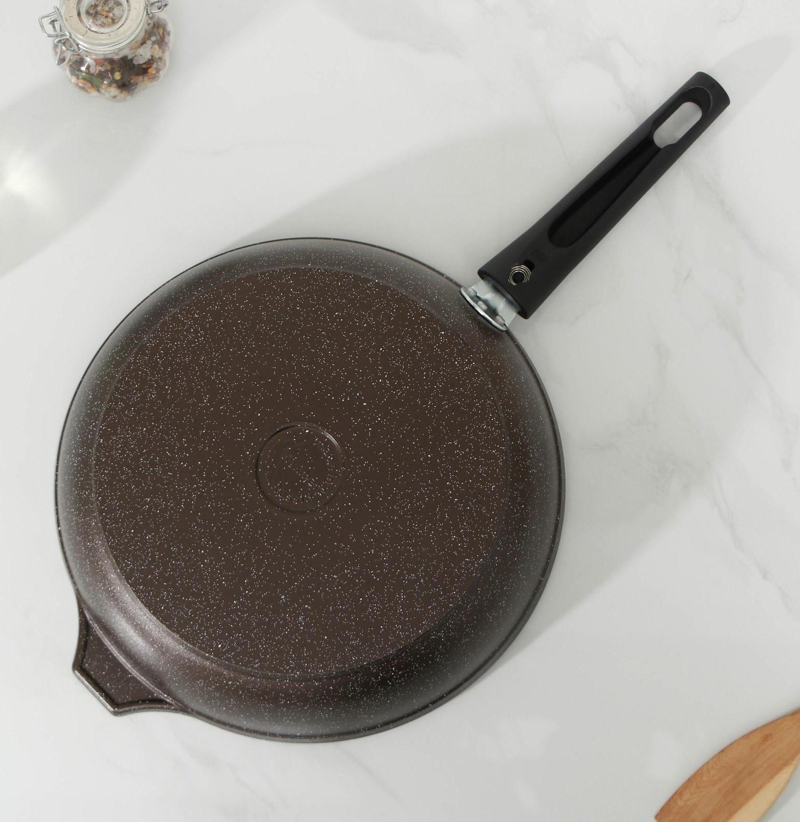 Сковорода, d=26 см, съёмная ручка, антипригарное покрытие, цвет кофейный мрамор