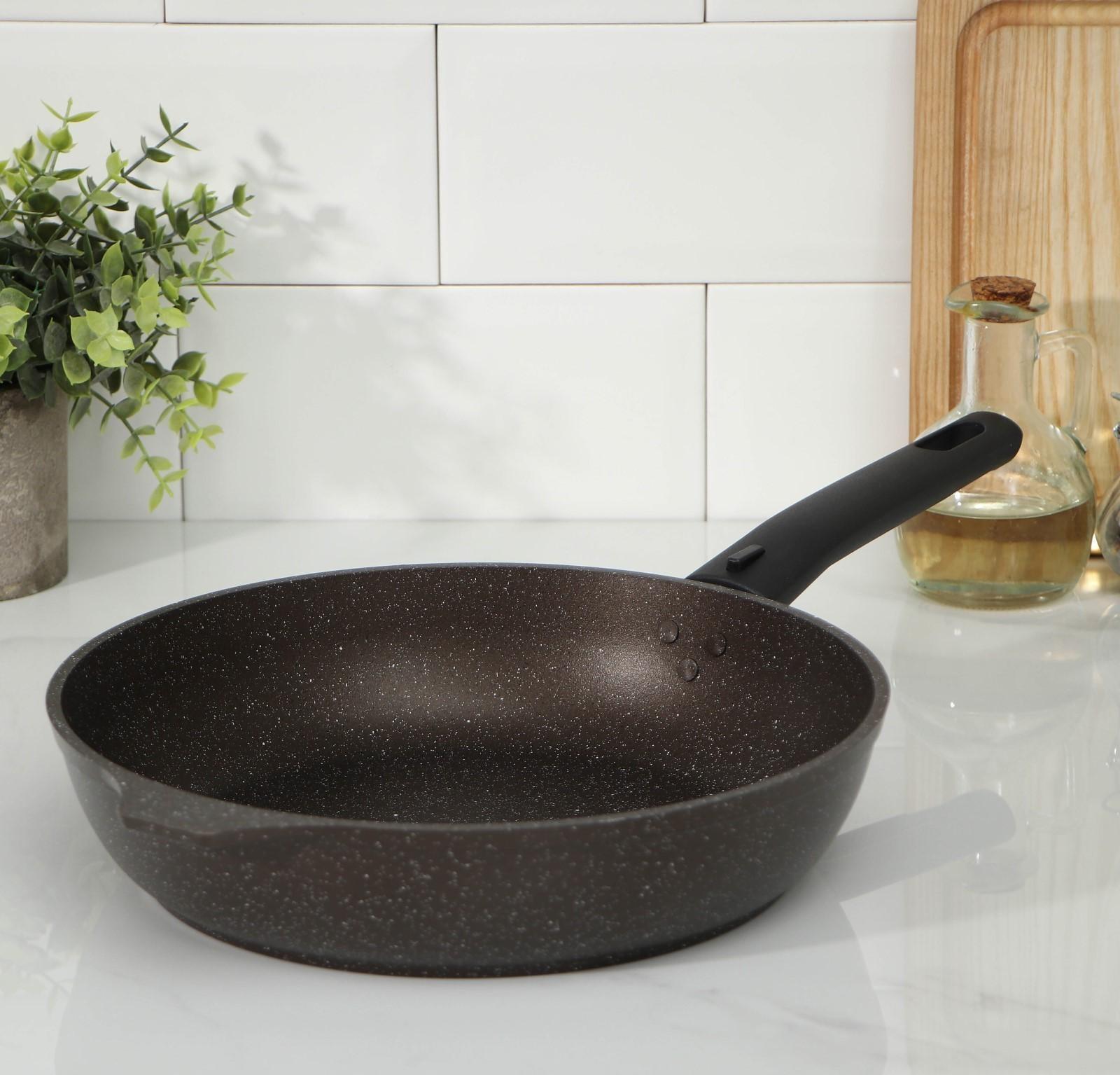Сковорода, d=26 см, съёмная ручка, антипригарное покрытие, цвет кофейный мрамор