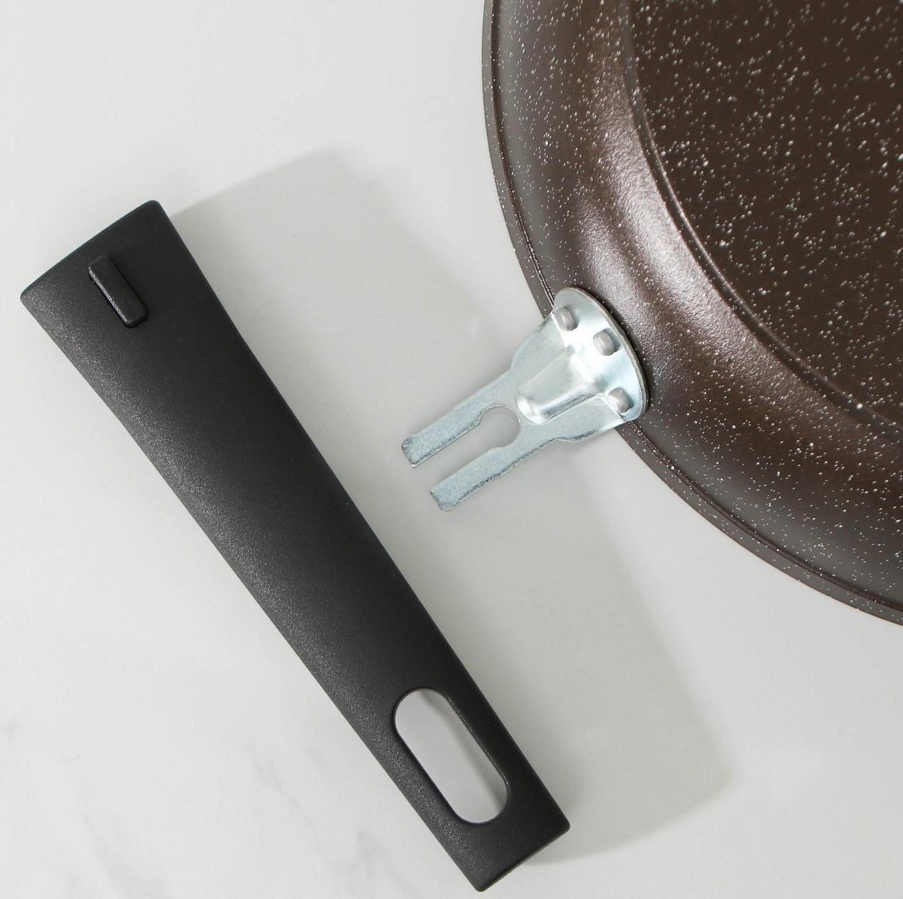 Сковорода, d=26 см, съёмная ручка, антипригарное покрытие, цвет кофейный мрамор