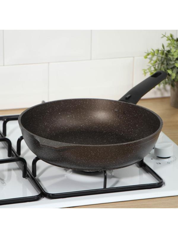 Сковорода, d=26 см, съёмная ручка, антипригарное покрытие, цвет кофейный мрамор