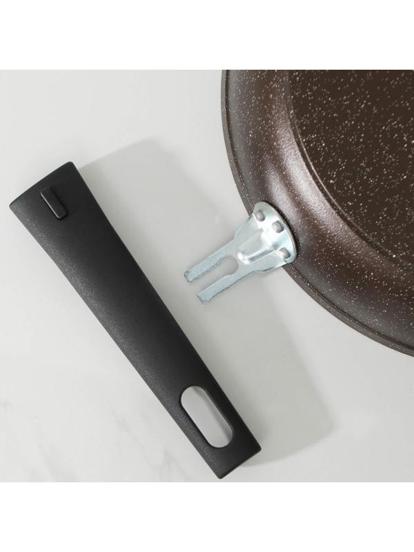 Сковорода, d=26 см, съёмная ручка, антипригарное покрытие, цвет кофейный мрамор