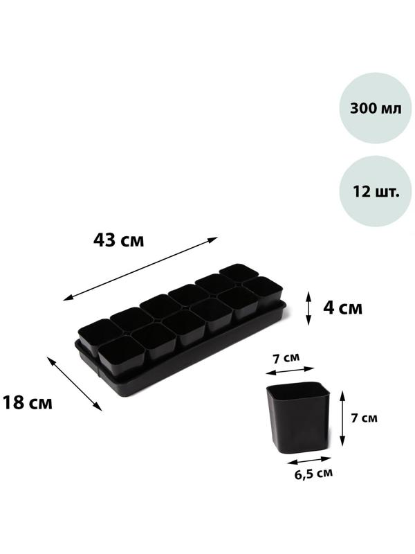 Набор для рассады: стаканы по 300 мл (12 шт.), поддон 43 × 18 см, МИКС, Greengo
