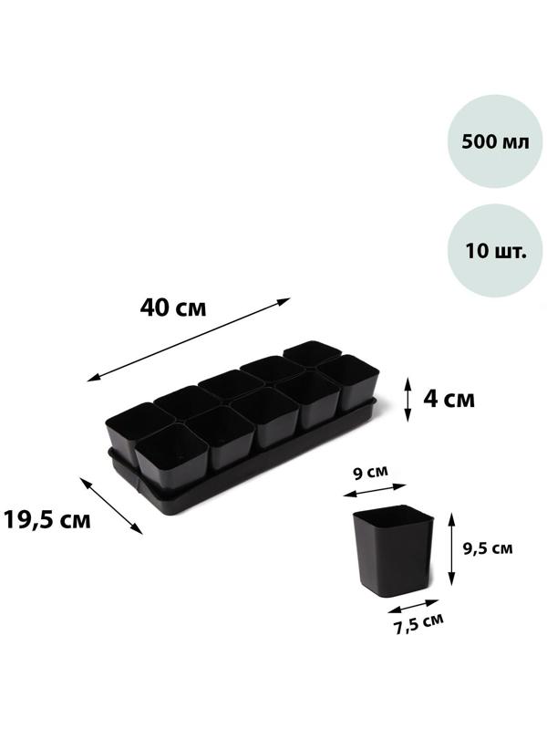 Набор для рассады: стаканы по 500 мл (10 шт.), поддон 40 × 19,5 см, МИКС, Greengo