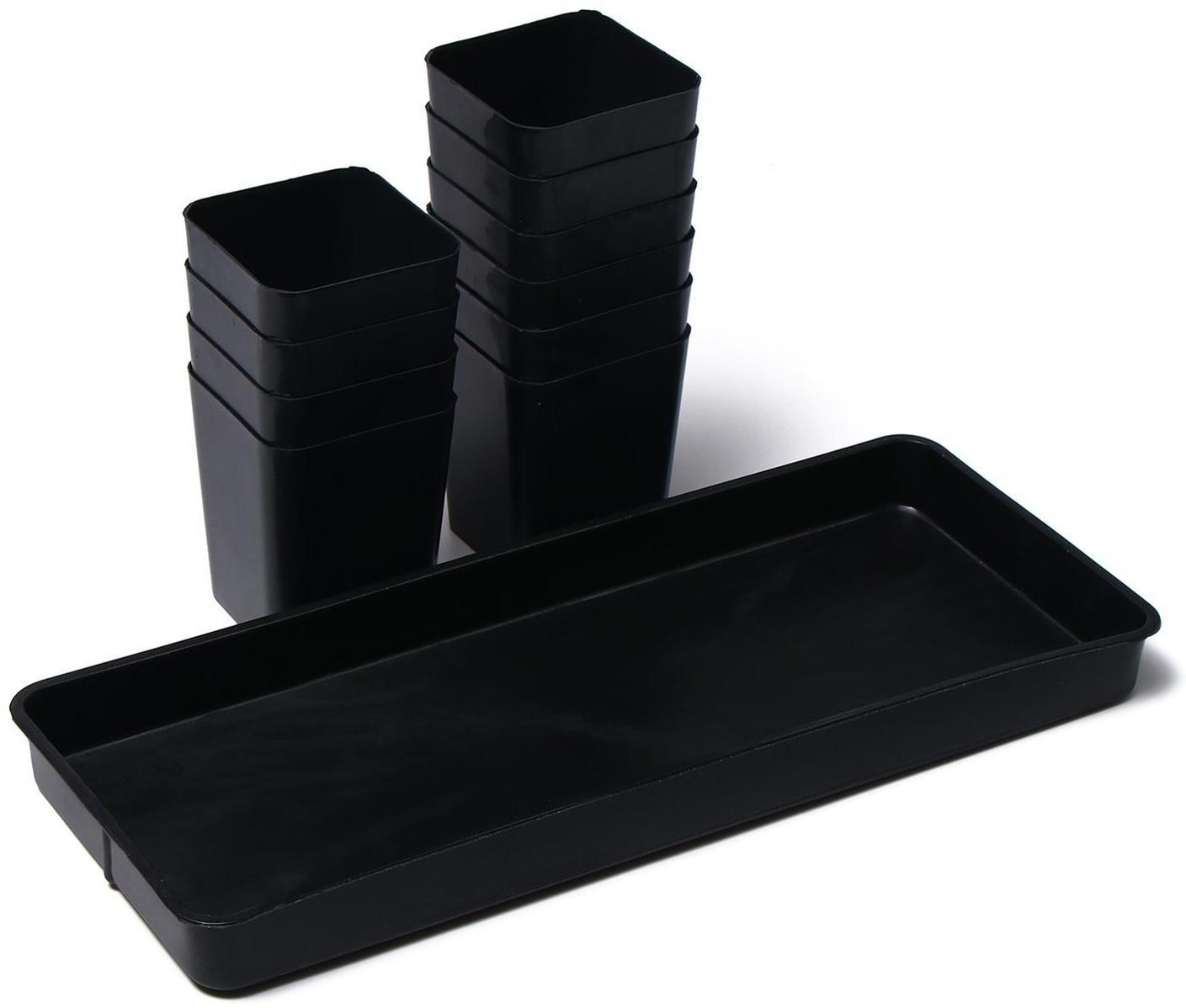 Набор для рассады: стаканы по 700 мл (10 шт.), поддон 44 × 18 см, чёрный, Greengo