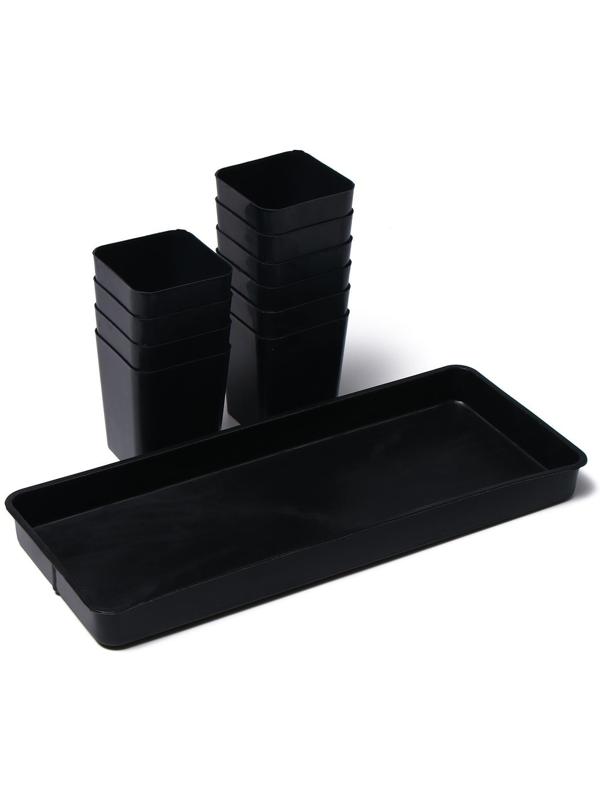 Набор для рассады: стаканы по 700 мл (10 шт.), поддон 44 × 18 см, чёрный, Greengo