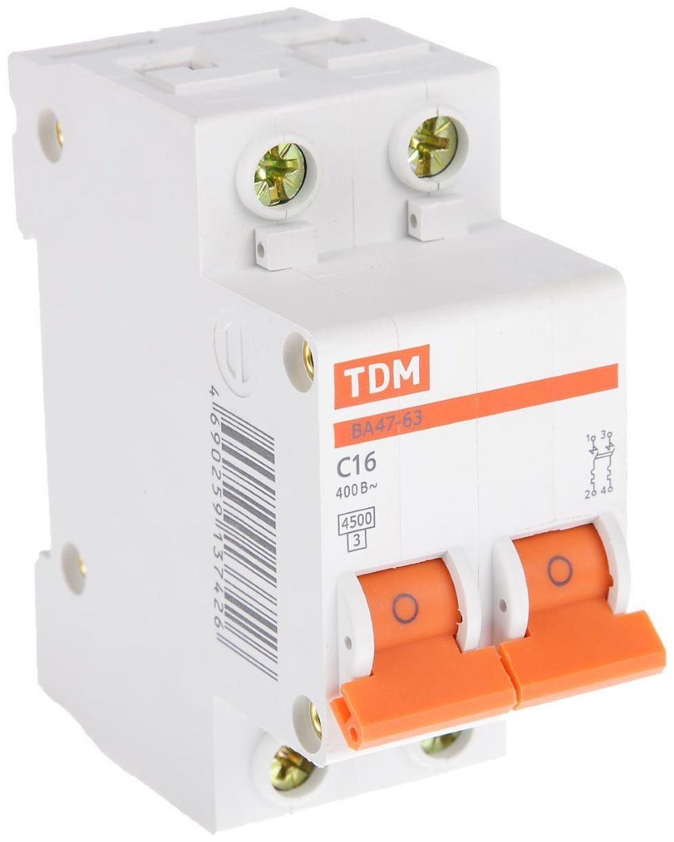 Выключатель автоматический TDM ВА47-63, 2п, 16 А, 4.5 кА