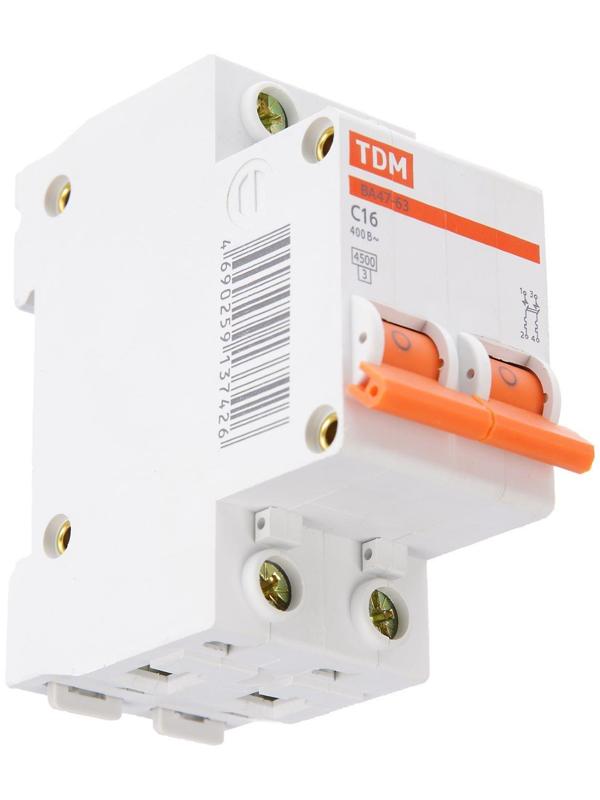 Выключатель автоматический TDM ВА47-63, 2п, 16 А, 4.5 кА