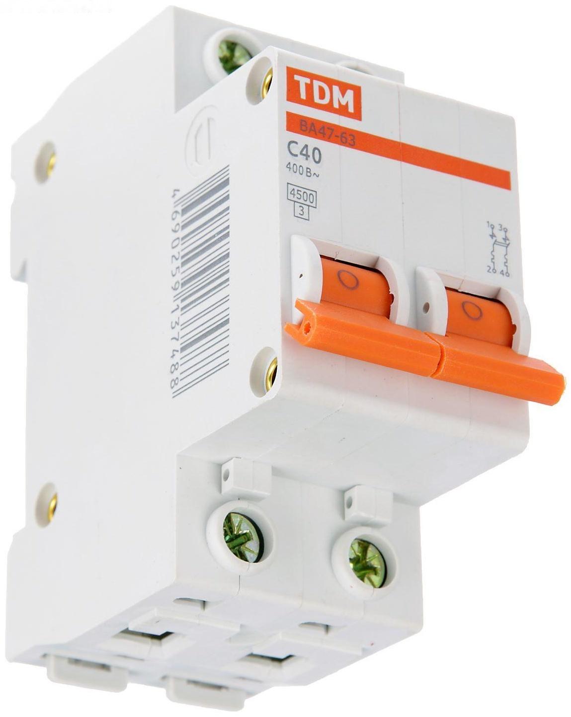 Выключатель автоматический TDM ВА47-63, 2п, 40 А, 4.5 кА