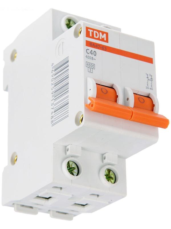 Выключатель автоматический TDM ВА47-63, 2п, 40 А, 4.5 кА