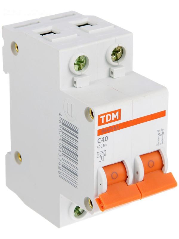 Выключатель автоматический TDM ВА47-63, 2п, 40 А, 4.5 кА