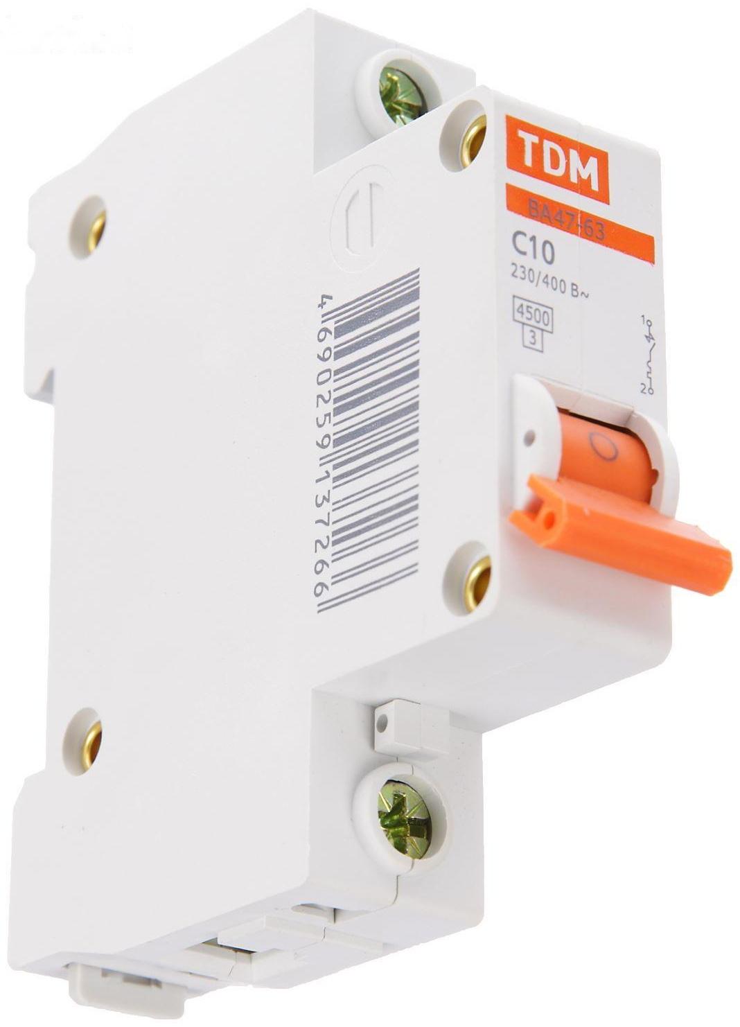 Выключатель автоматический TDM ВА47-63, 1п, 10 А, 4.5 кА