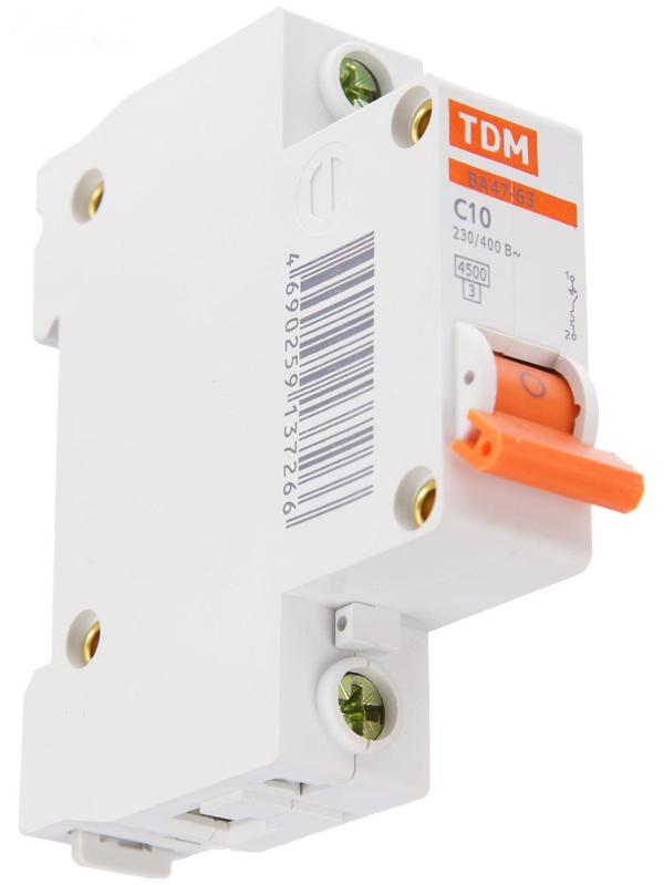 Выключатель автоматический TDM ВА47-63, 1п, 10 А, 4.5 кА