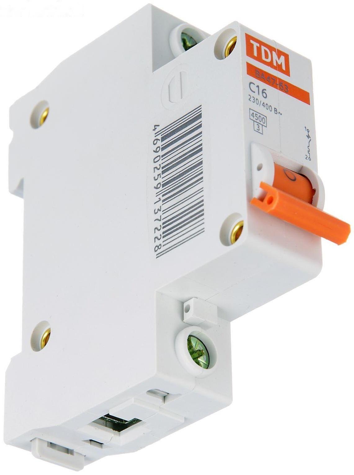 Выключатель автоматический TDM ВА47-63, 1п, 16 А, 4.5 кА