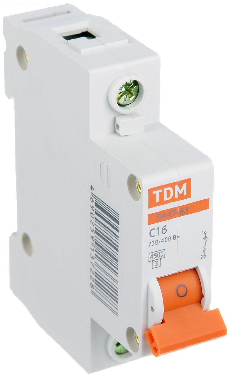 Выключатель автоматический TDM ВА47-63, 1п, 16 А, 4.5 кА