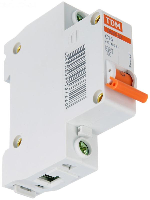 Выключатель автоматический TDM ВА47-63, 1п, 16 А, 4.5 кА