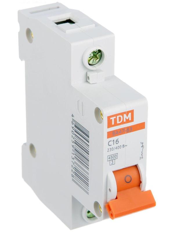 Выключатель автоматический TDM ВА47-63, 1п, 16 А, 4.5 кА